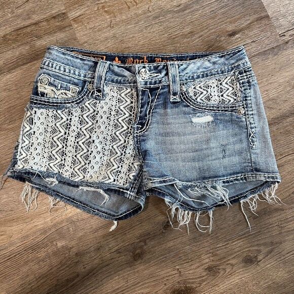 Rock Revival Pants - Rock Revival Vivian Jean Shorts Size 27 Lace Embellished Boho